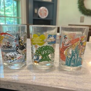 100 Years of Disney collectible glasses by McDonalds. Set of 3.
